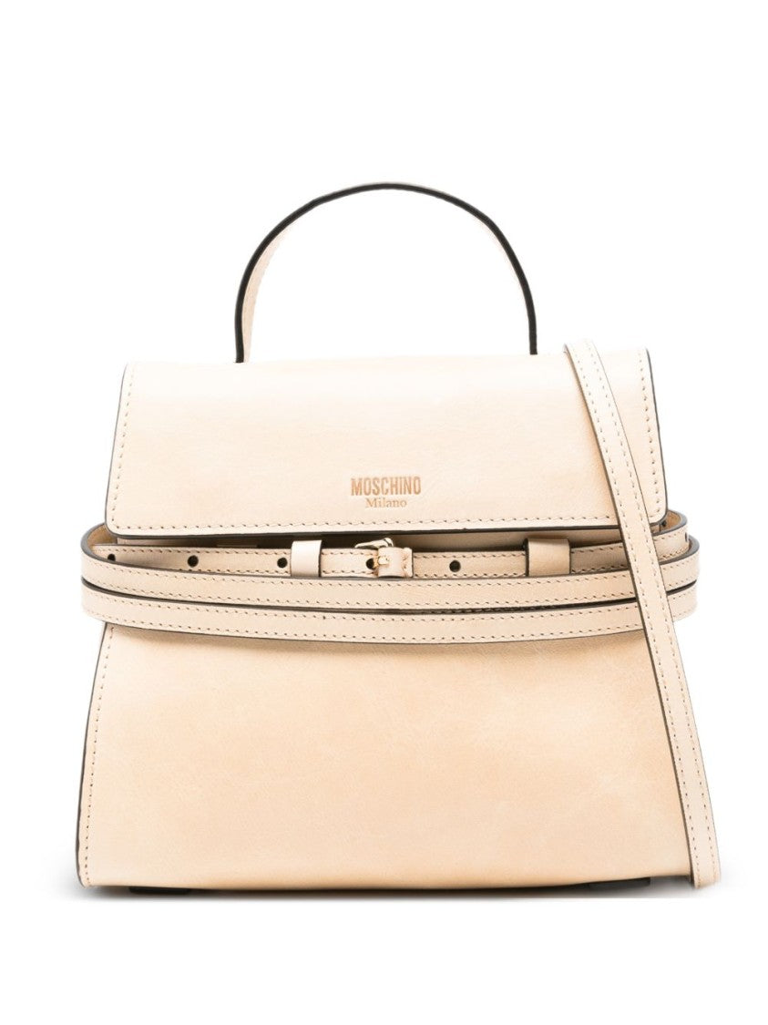 Moschino Beige Structured Detachable Strap Top Bag