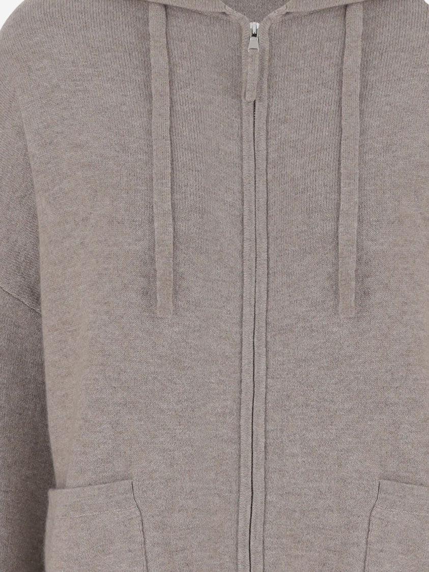 Allude Ribbed Wool And Cashmere Sweatshirt With Adjustable Hood