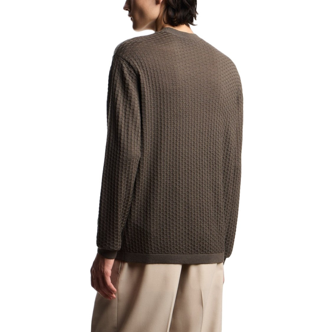 Emporio Armani Textured Knit Pullover With Classic Crewneck Design