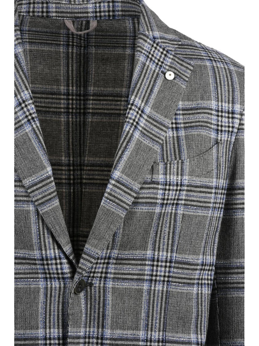 L.B.M. 1911 Rounded Wool-Cotton-Polyamide Blend Jacket With Plaid Design