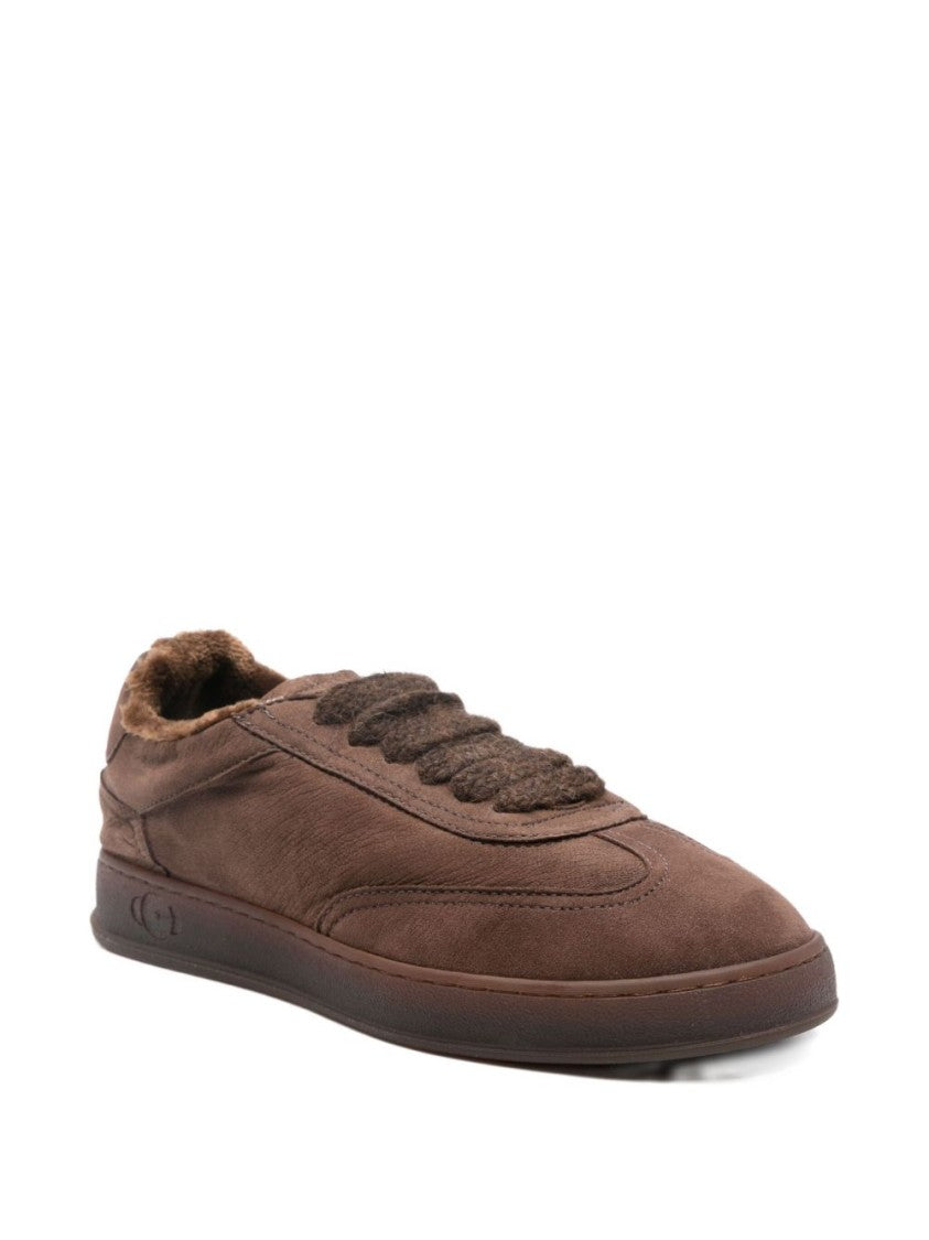 Soldini Low-Profile Brown Sneakers With Textured Laces