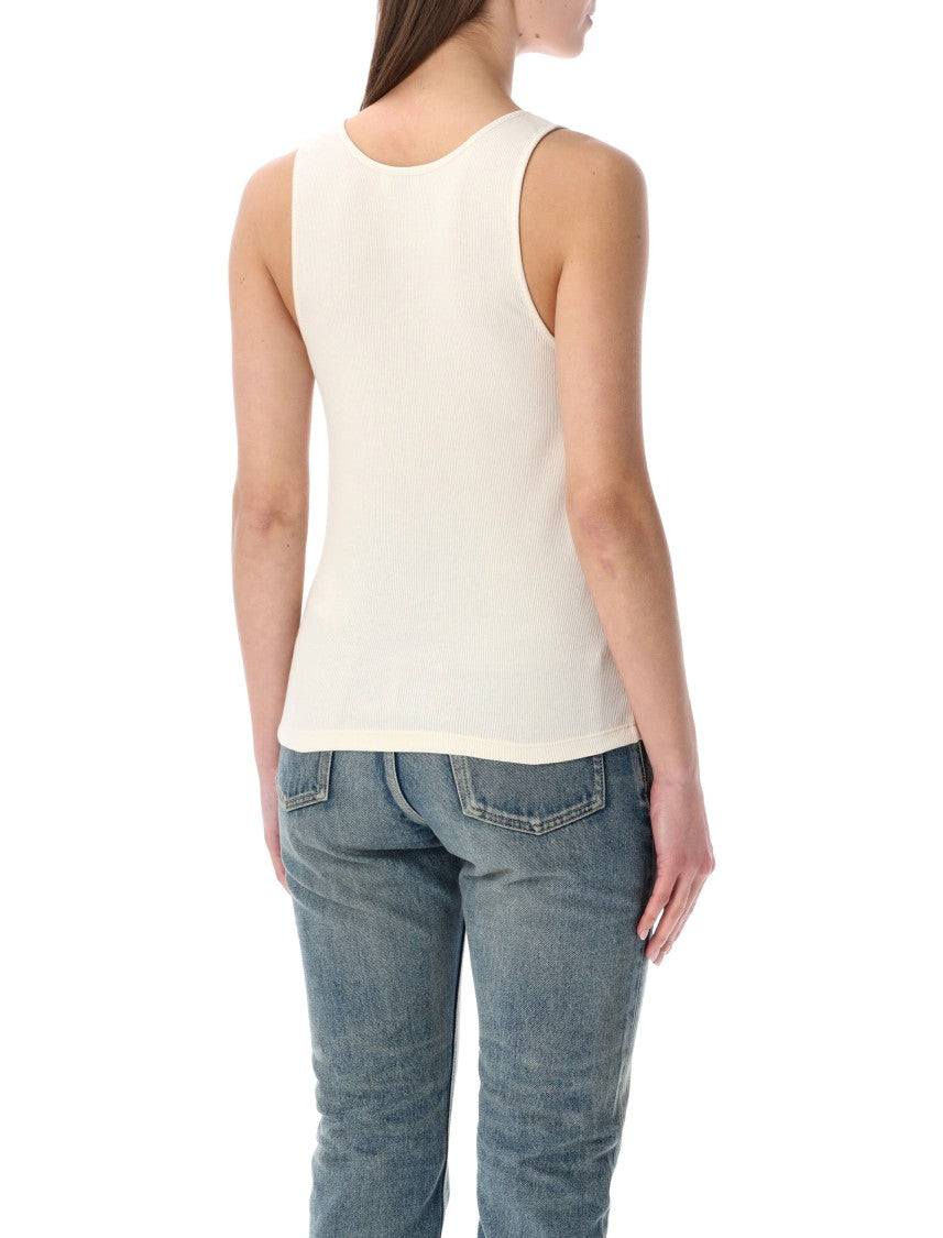 Saint Laurent Cassandre White Ribbed Cotton Tank