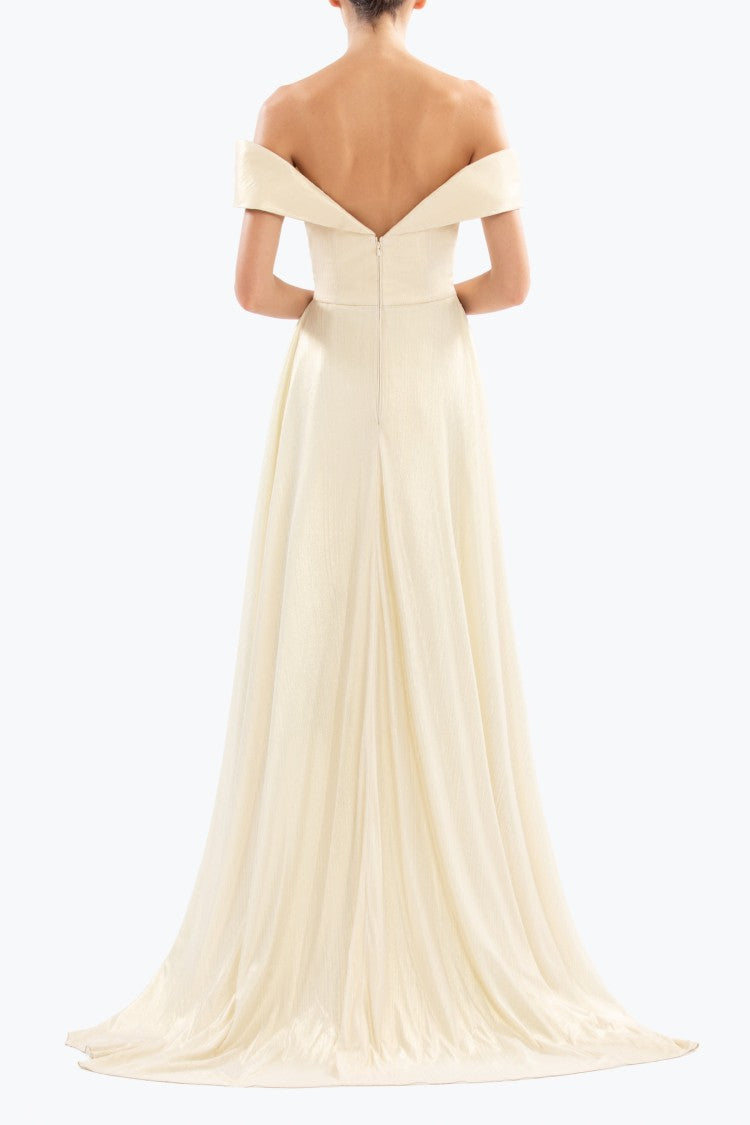 Saiid Kobeisy Gold Lame Off-Shoulder Dress