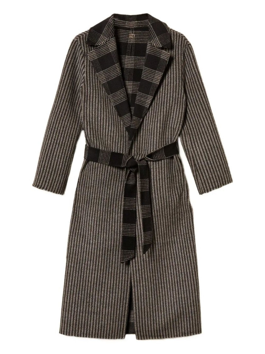 Twin-Set Long Checkered Wool Coat