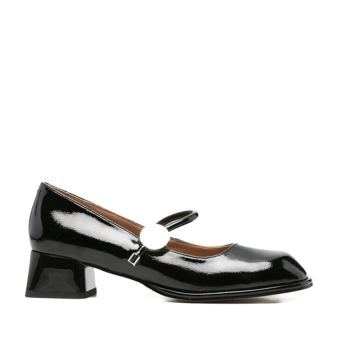 Linda Baumann Black Glossy Decorative Buckle Patent Leather Dress Flats