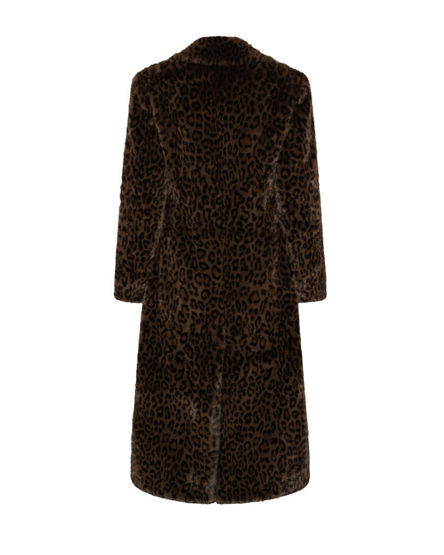 Rotate Leopard Print Synthetic Fur Long Coat With Plush Texture