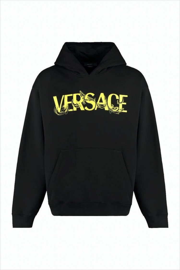 Versace Black Hoodie With Prominent Logo Print