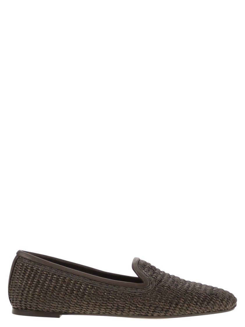 Brunello Cucinelli Techno Raffia Slipper With Precious Trim