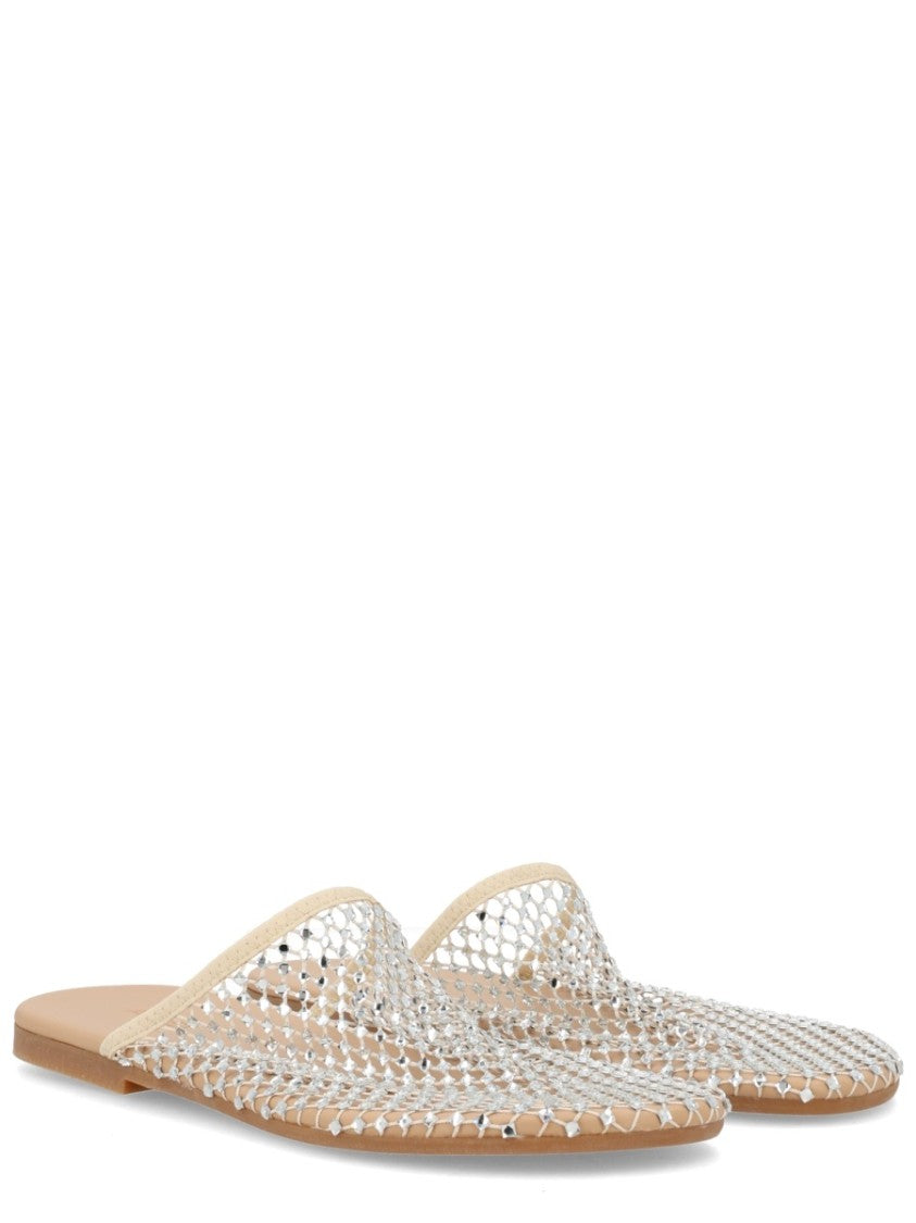 Alysi Neutrals Rhinestone Mesh Flat Mules