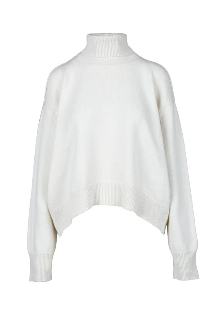 Phiili Cropped White Sweater With High Neckline