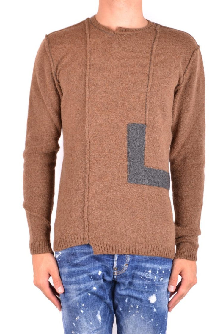 Isabel Benenato Textured Knit Sweater Geometric Contrast Patch