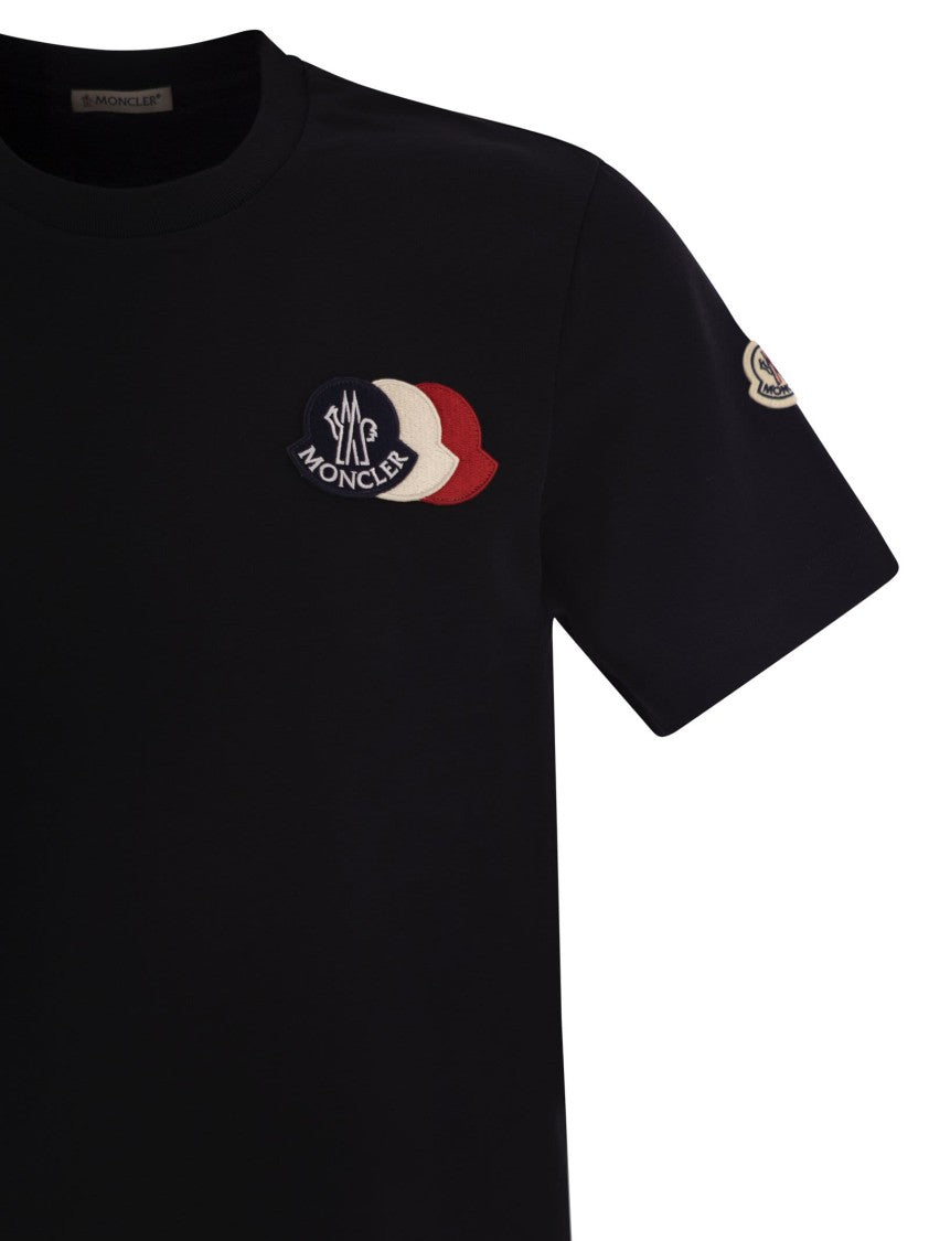 Moncler Cotton T-Shirt With Embroidered Tricolour Logo