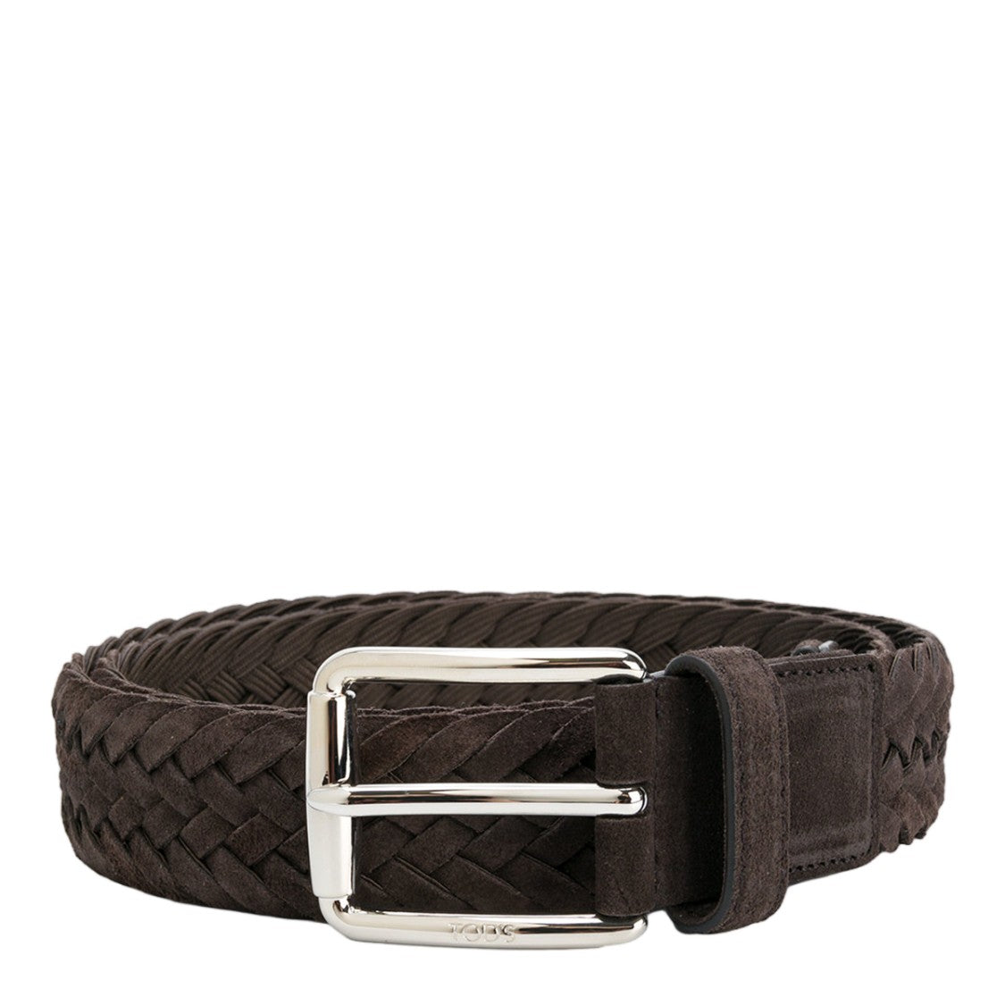Tod's Textured Woven Suede Belt With Polished Silver Buckle