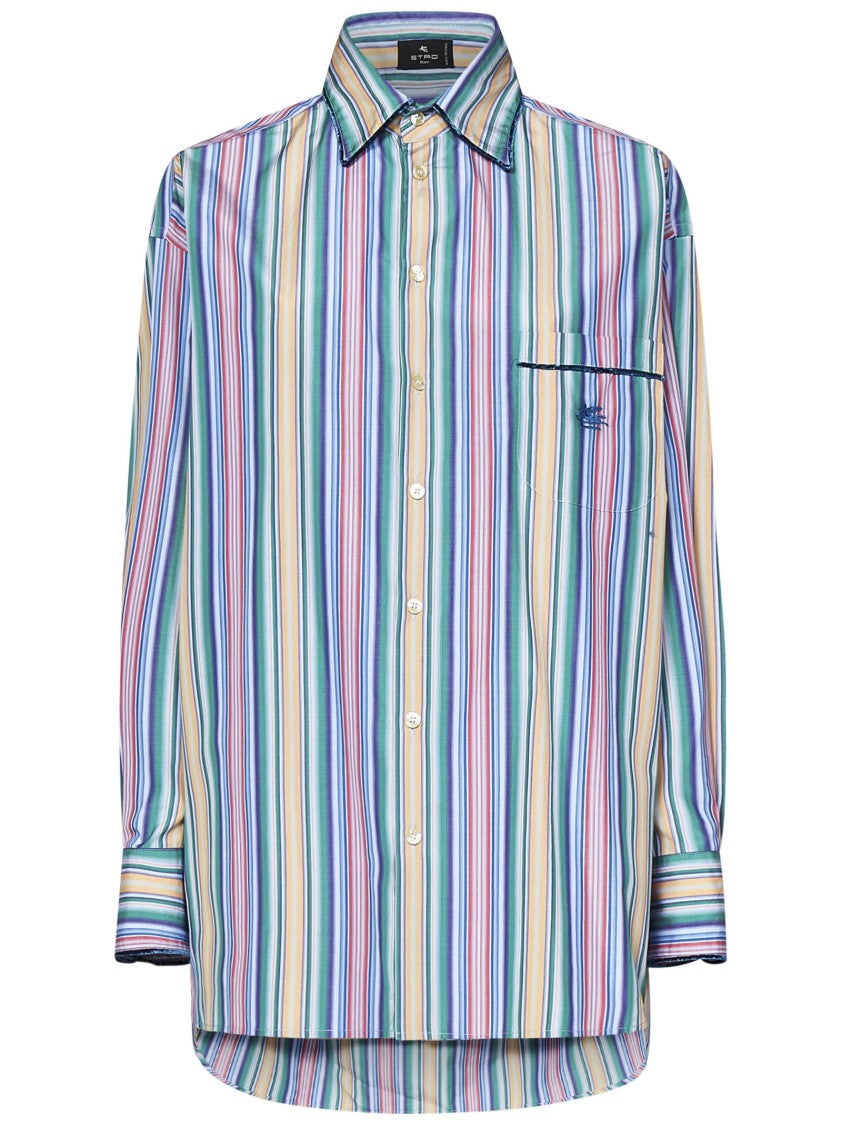 Etro Striped Oversized Cotton Shirt With Logo Detail