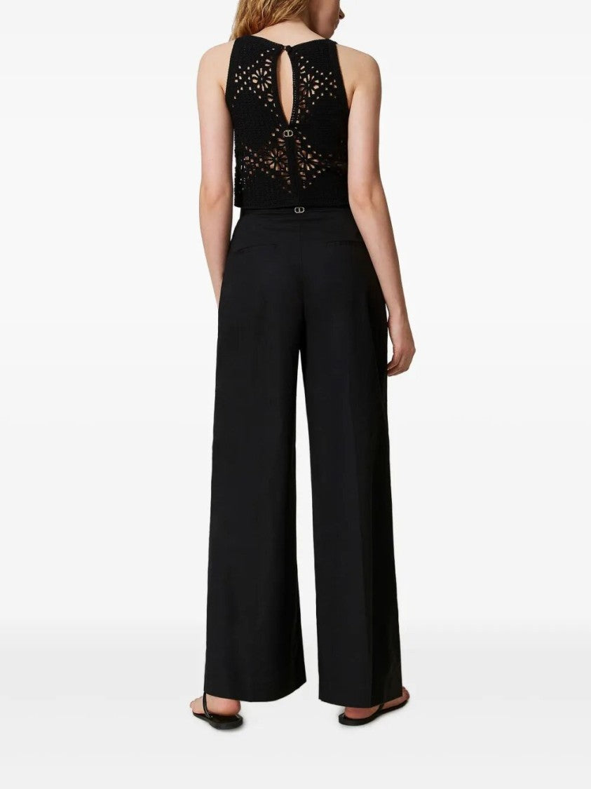 Twin-Set Wide-Leg High-Waist Trousers With Pleated Front
