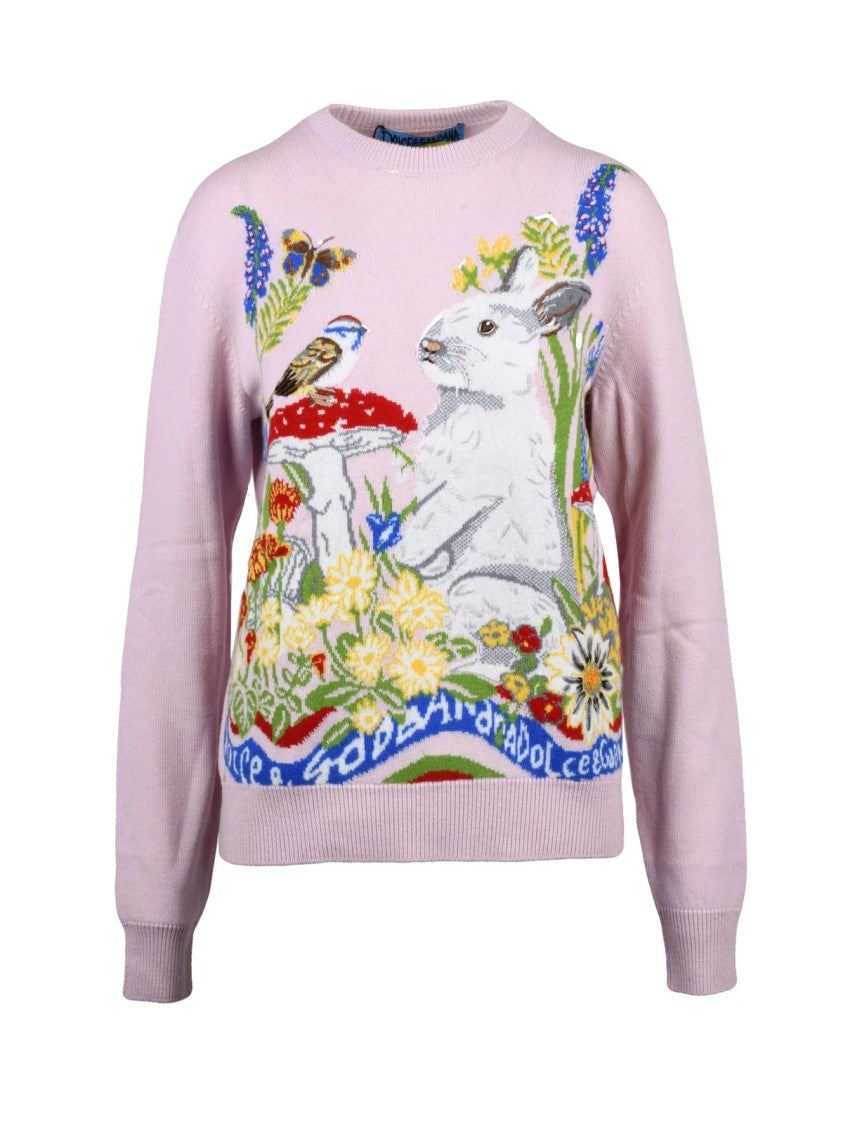 Dolce & Gabbana Crew Neck Wool Cashmere Sweater With Whimsical Knit Design