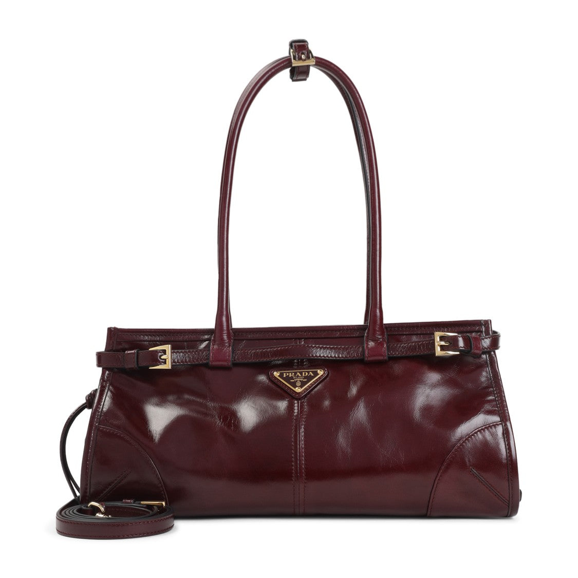 Prada Bordeaux Calf Leather Handbag With Adjustable Shoulder Strap