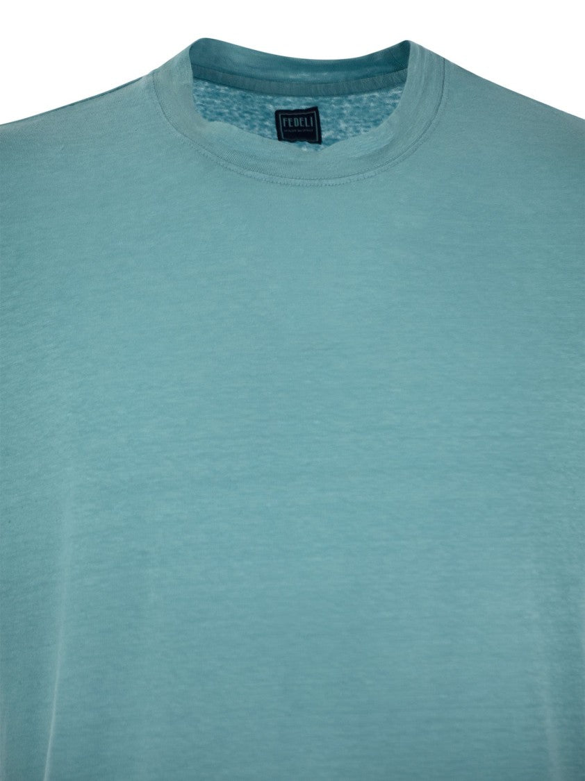 Fedeli Garment-Dyed Linen And Elastane Blend T-Shirt