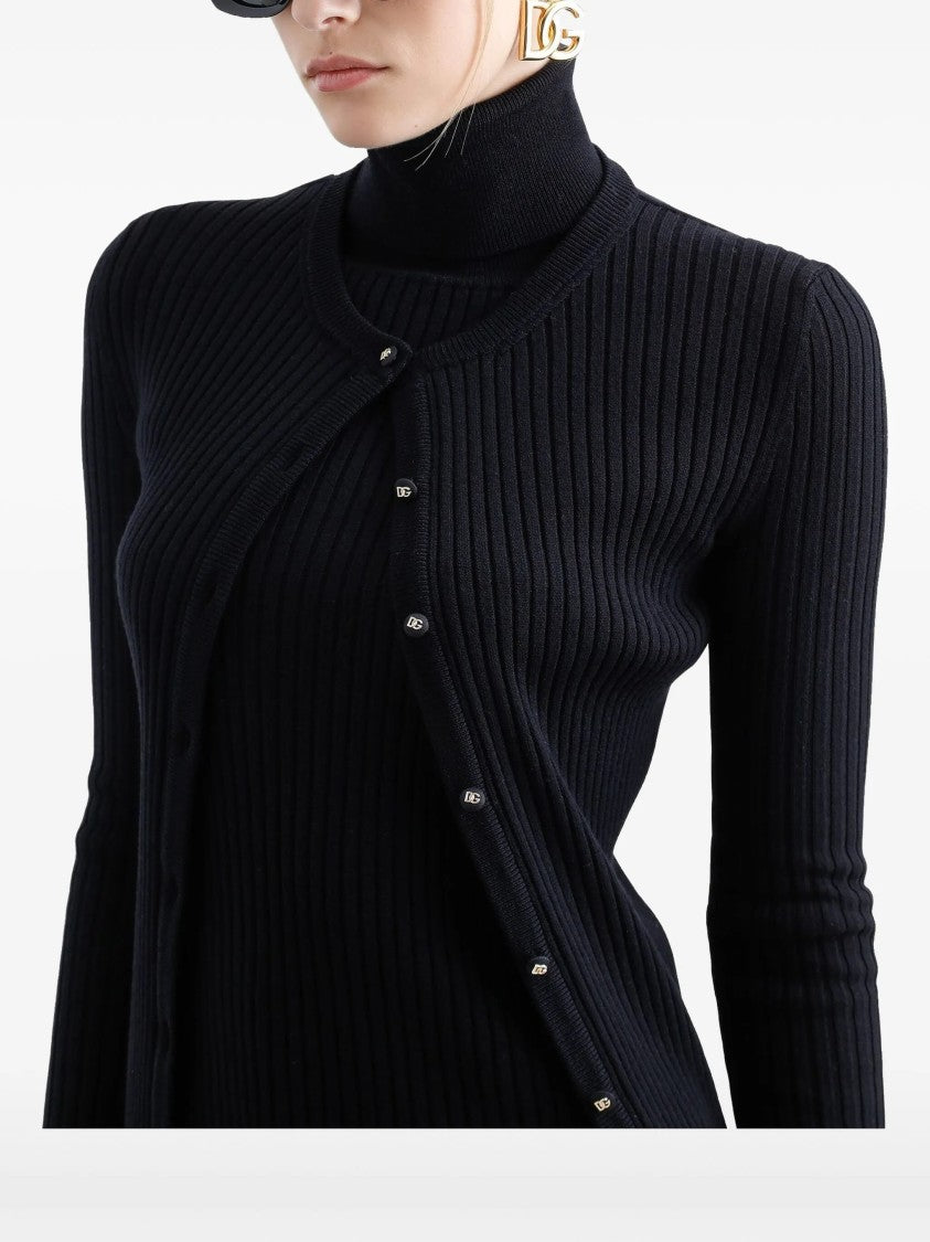 Dolce & Gabbana Black Finely Ribbed Wool Button Cardigan