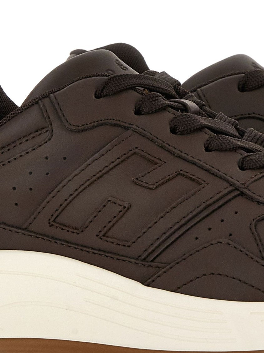 Hogan Chocolate Brown Leather Lace-Up Sneakers