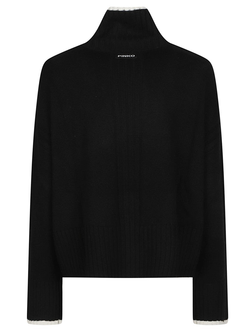 Pinko Black Falkland Turtle Neck Wool-Blend Turtleneck
