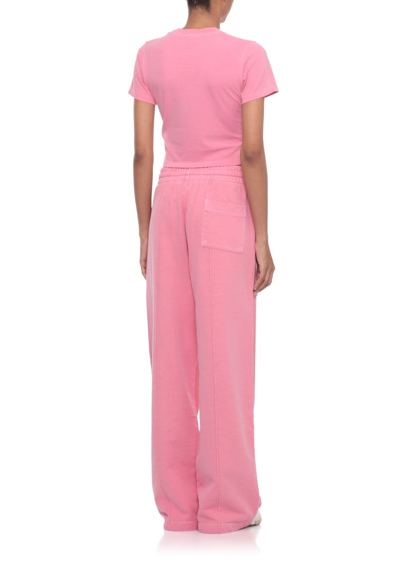 Casablanca Cropped Pink Cotton Sweatshirt With Embroidered Logo Patch