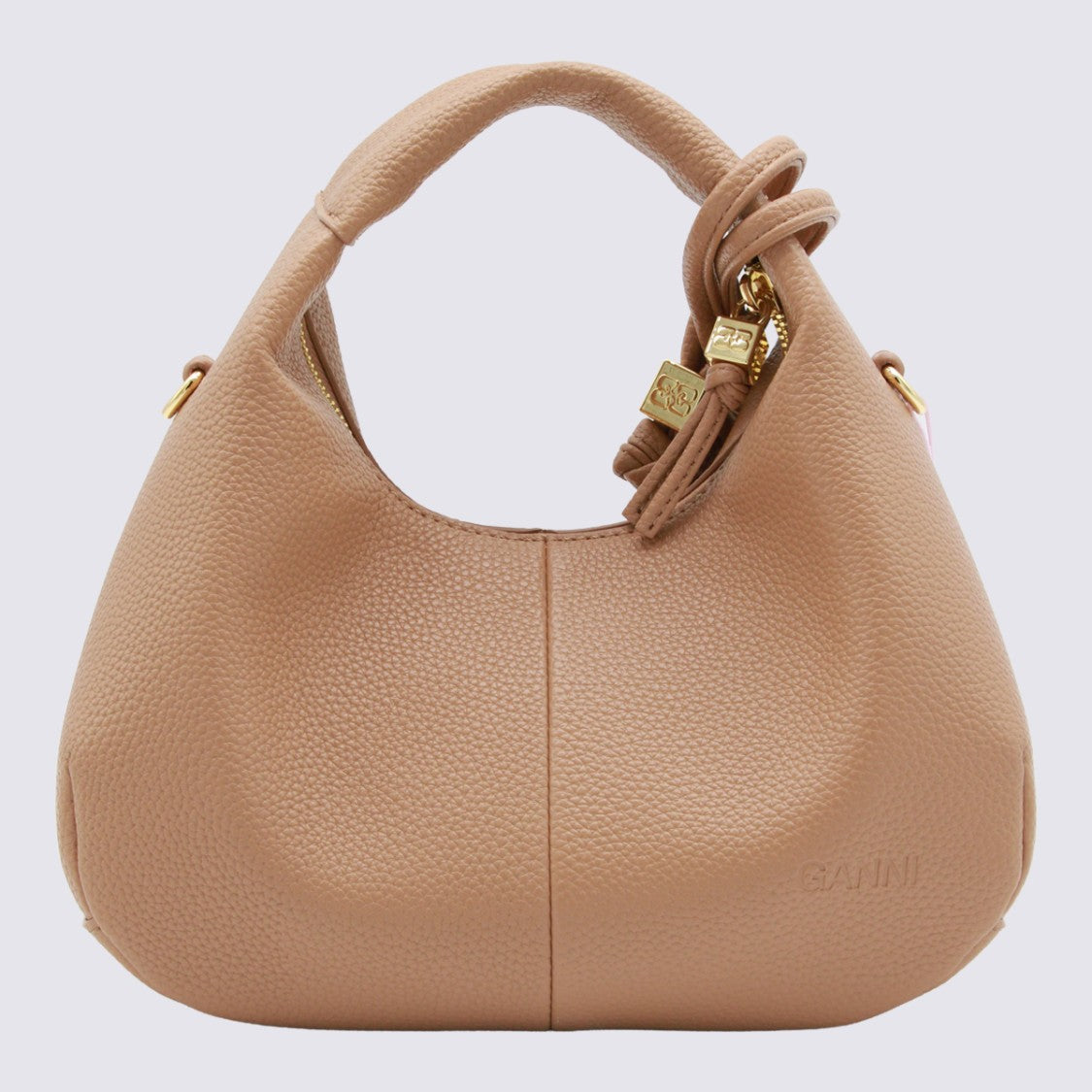 Ganni Compact Structured Handbag With Gold-Tone Hardware And Detachable Strap