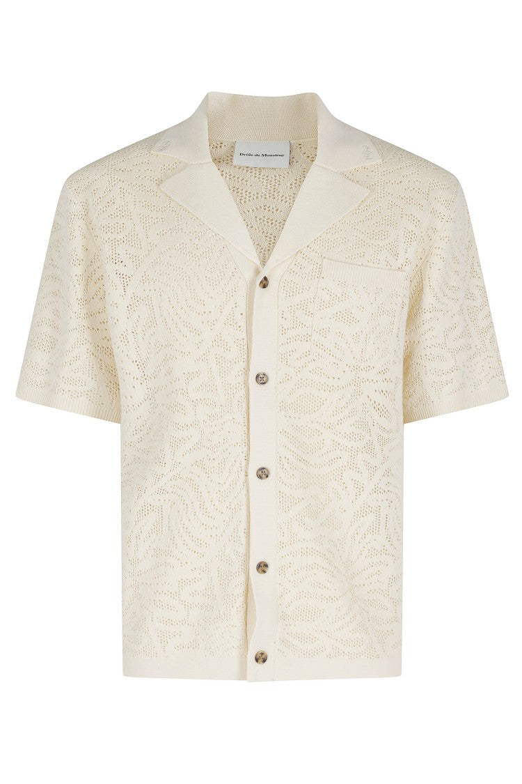 Drôle De Monsieur Cream Lace Ruffled Button-Down Cotton Casual Shirt