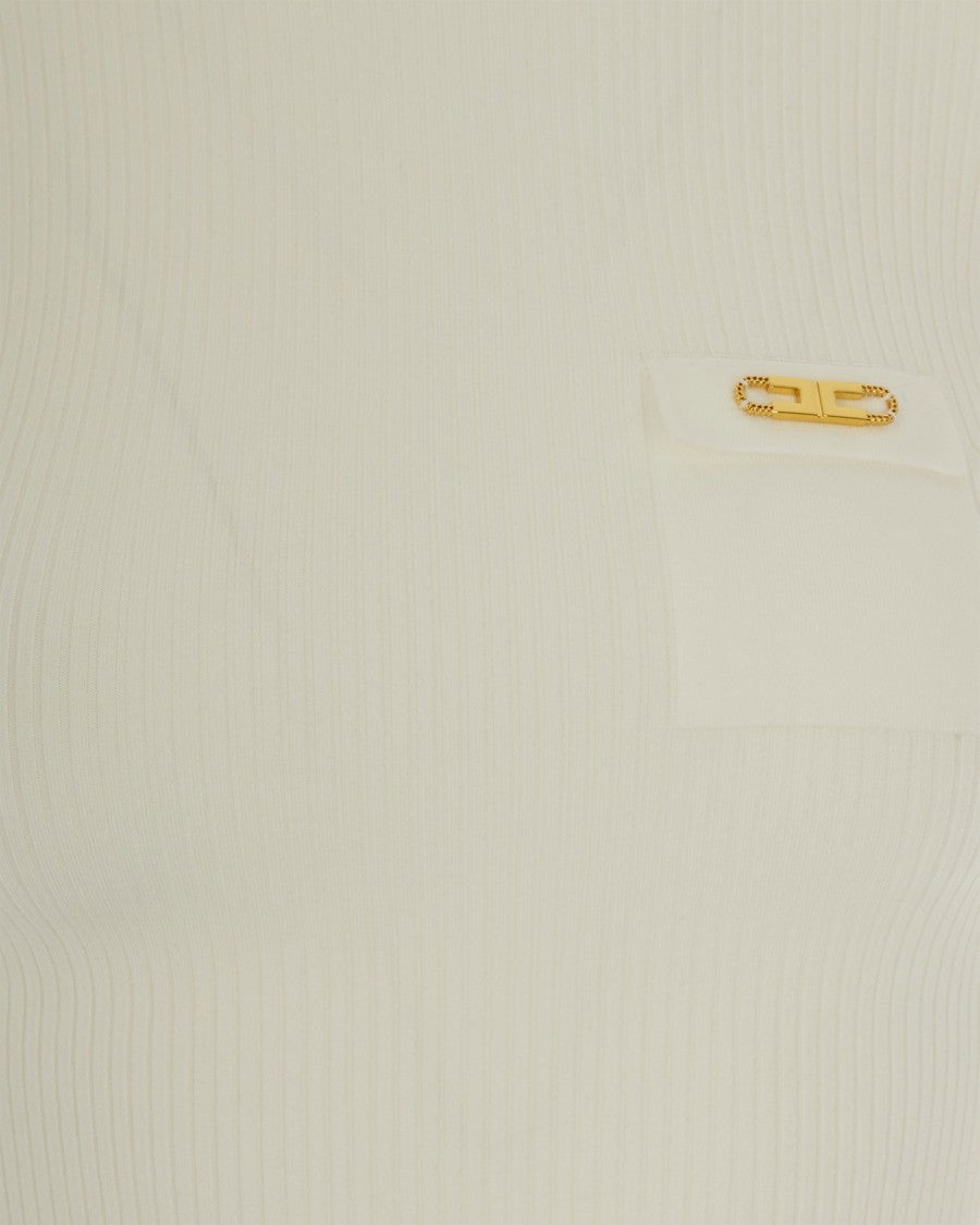 Elisabetta Franchi Ribbed Sweater With Pocket - Ivory