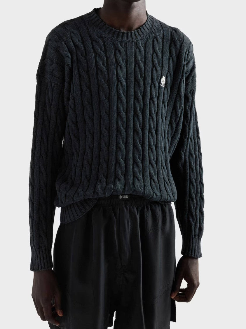 Prada Cable-Knit Sweater With Classic Crew Neckline And Braided Textures