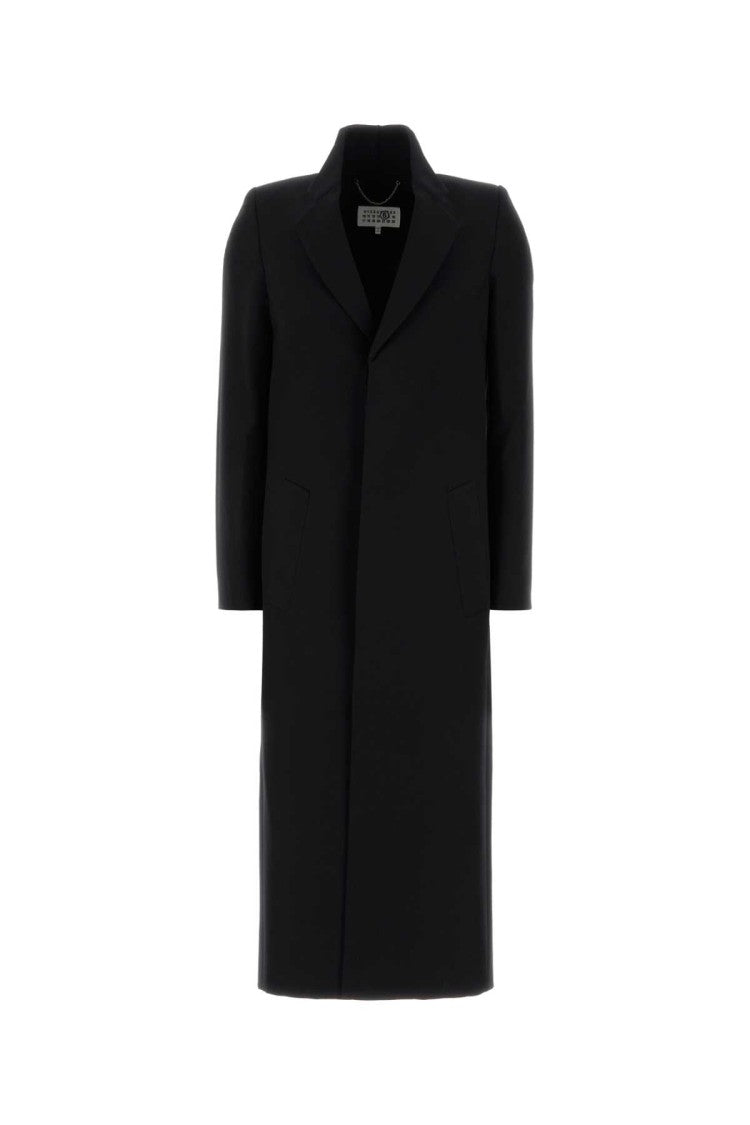 Mm6 By Maison Margiela Minimalist Black Wool Coat With Classic Lapel
