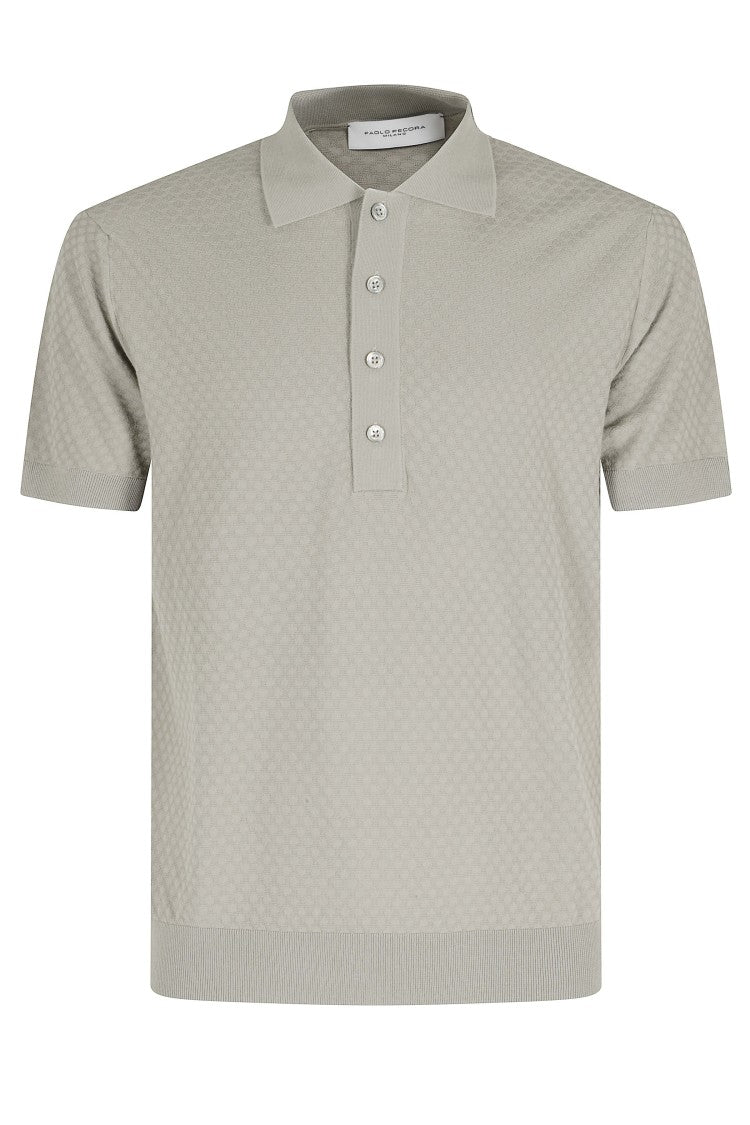 Paolo Pecora Green Micro Jacquard Four-Buttons Cotton Polo Shirt