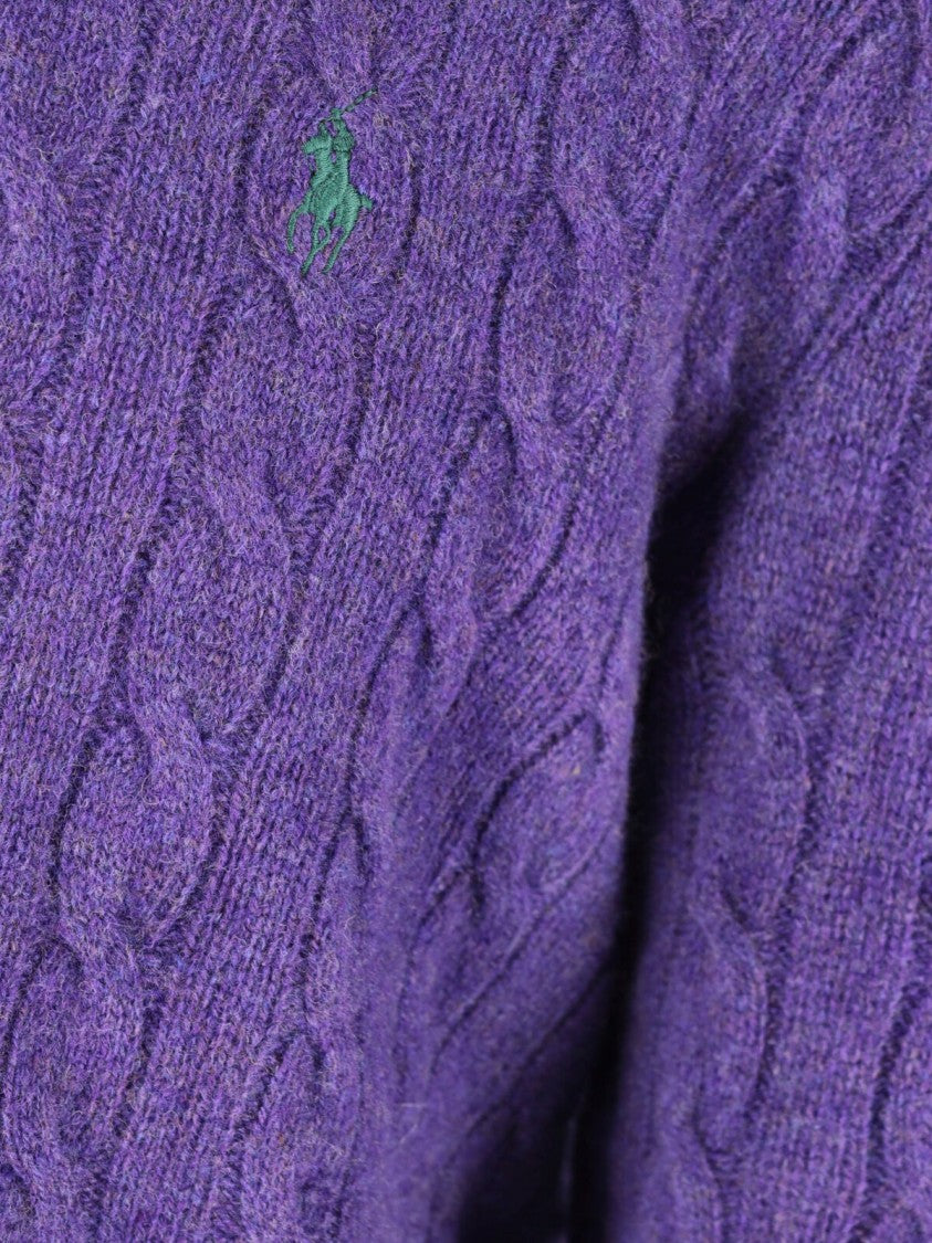 Polo Ralph Lauren Purple Cable Knit Wool-Cashmere Sweater