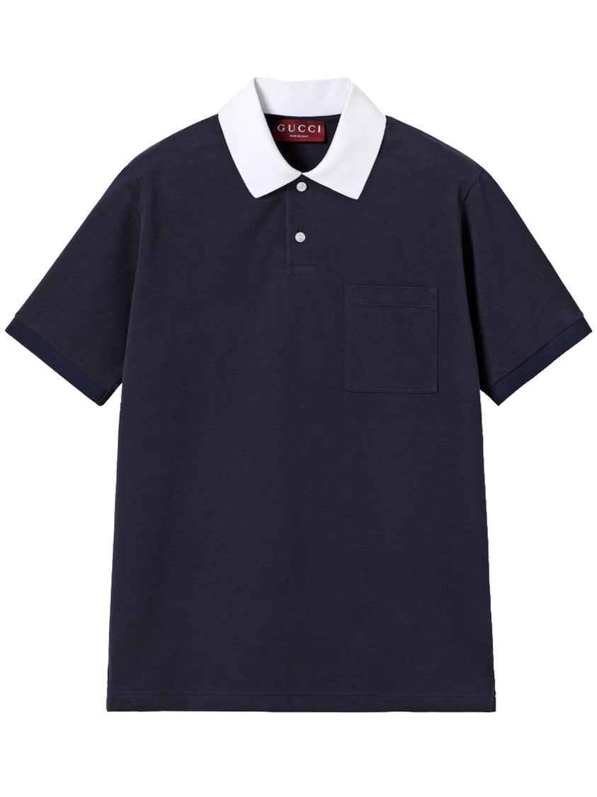 Gucci Blue Short-Sleeve Contrast Collar Polo