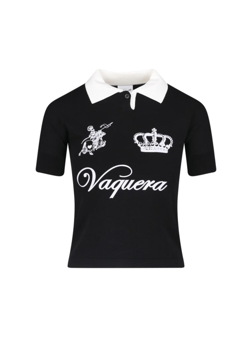 Vaquera Black Graphic Print Cropped Polo