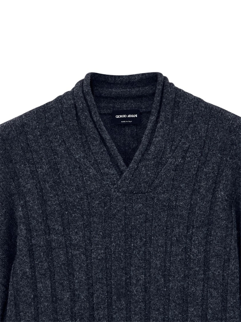 Giorgio Armani Deep V-Neck Ribbed Knit Sweater