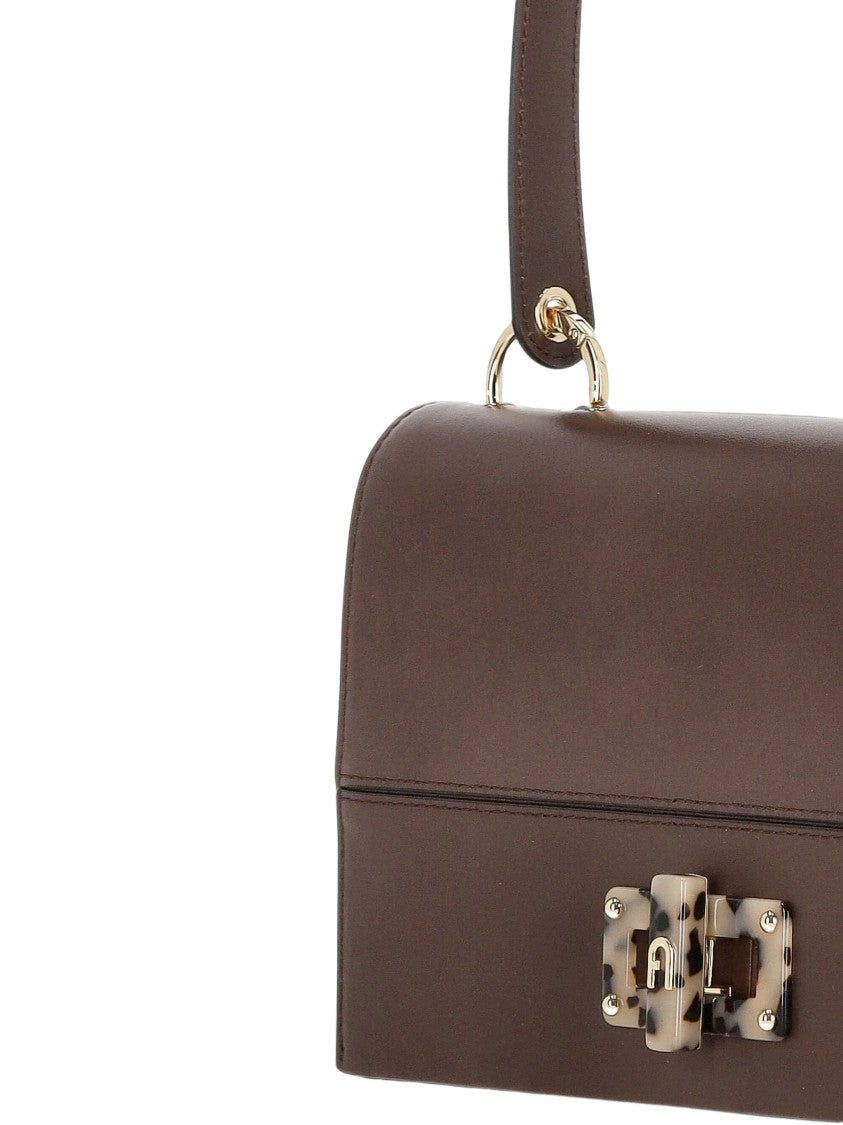 Furla Structured Brown Fine Grain Leather Crossbody Bag