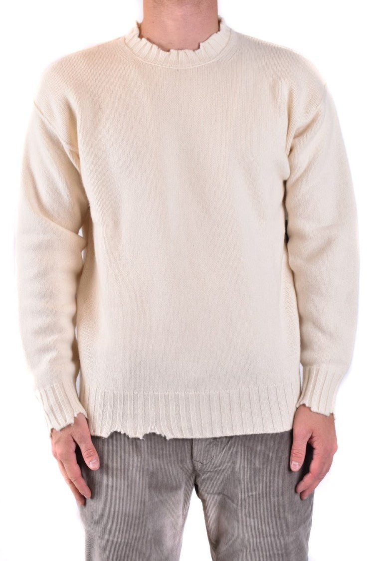 Isabel Benenato Distressed Off-White Knitwear With Ribbed Detailing
