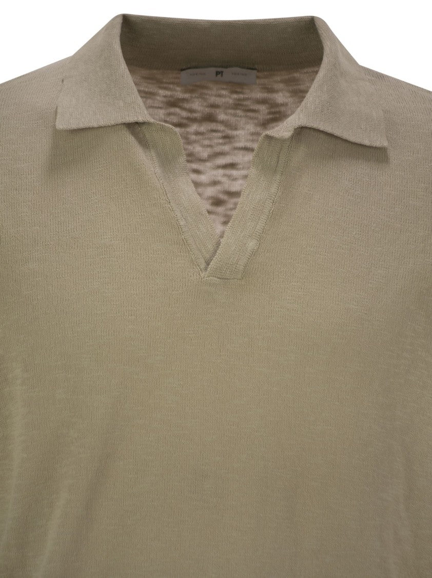 Pt Torino Buttonless Collar Cotton Polo Shirt