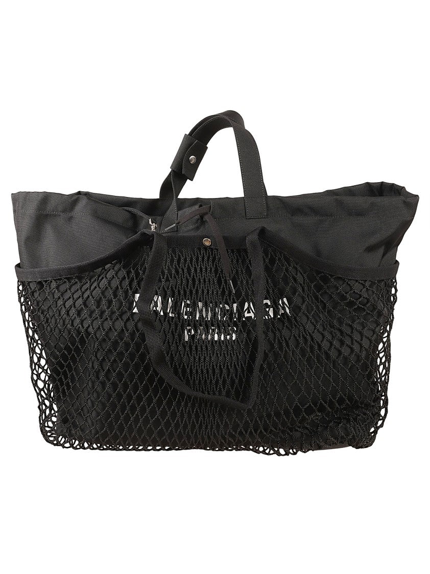 Balenciaga Spacious Black Bag With Mesh Detailing