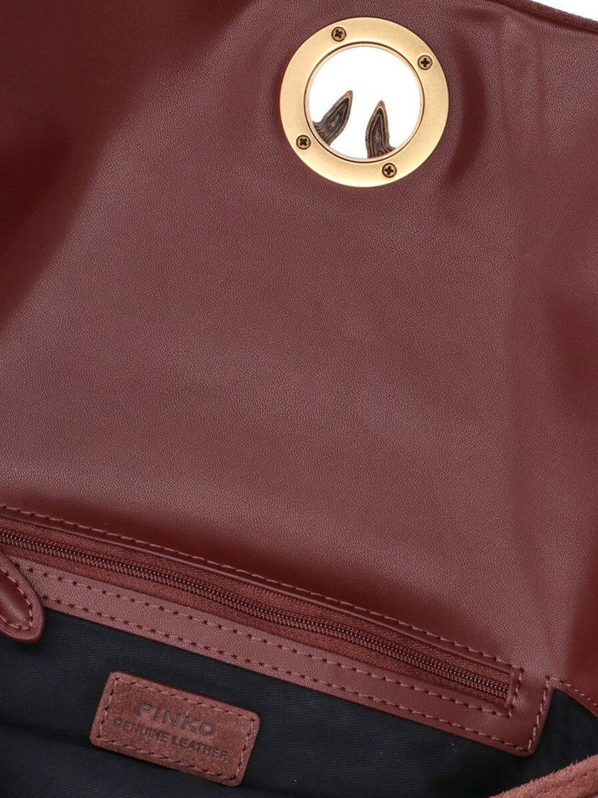 Pinko Brown Love Click Soft Horizontal Suede Shoulder Bag
