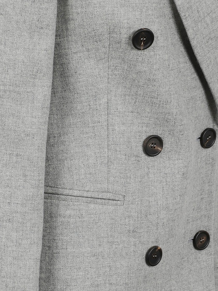 Brunello Cucinelli Double-Breasted Light Grey Virgin Wool And Cashmere Jacket