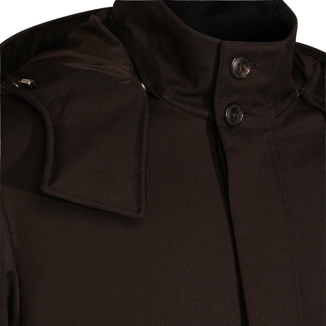 Zegna High-Collared Black Coat With Detachable Hood