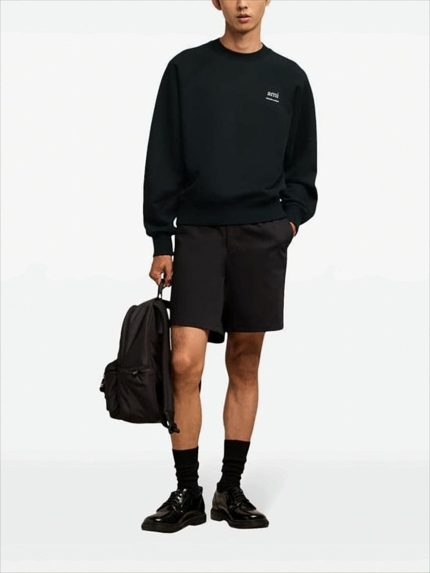 Ami Paris Relaxed-Fit Black Long-Sleeve Sweatshirt With Embroidered Detail