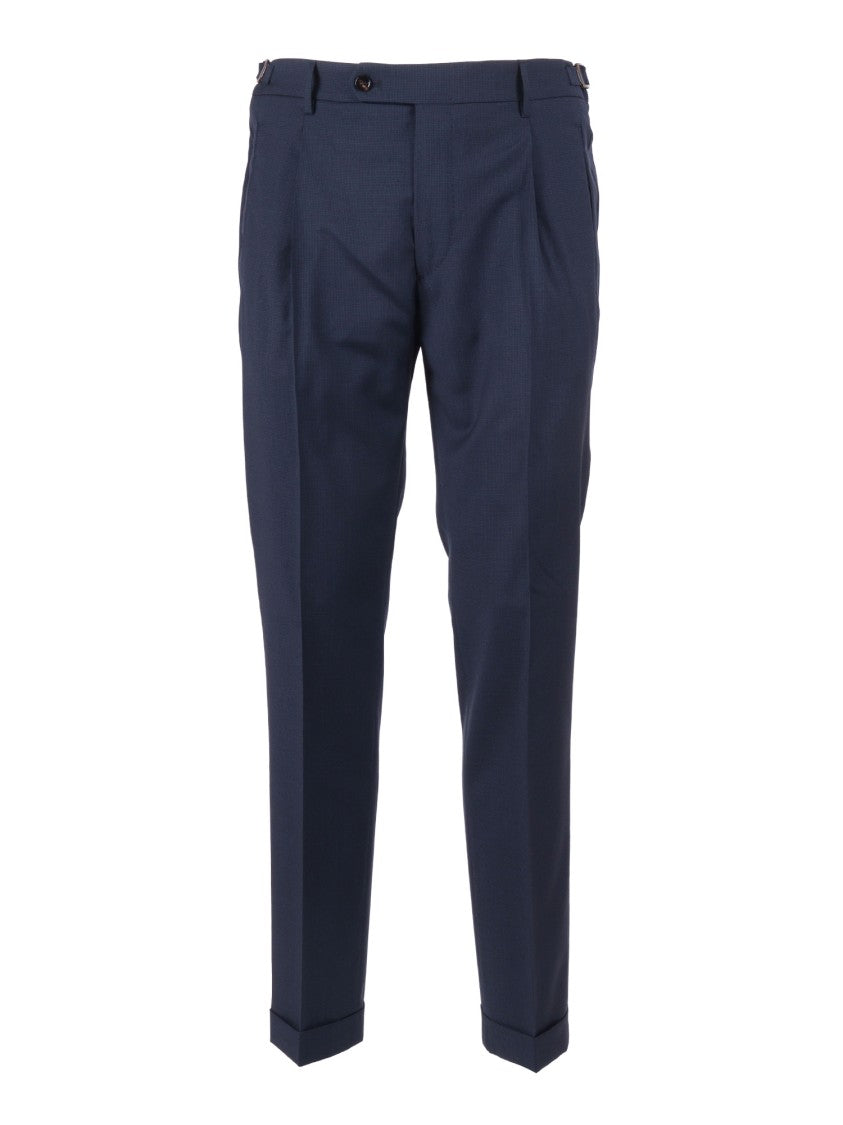 Berwich Deep Blue Virgin Wool Straight-Leg Pants
