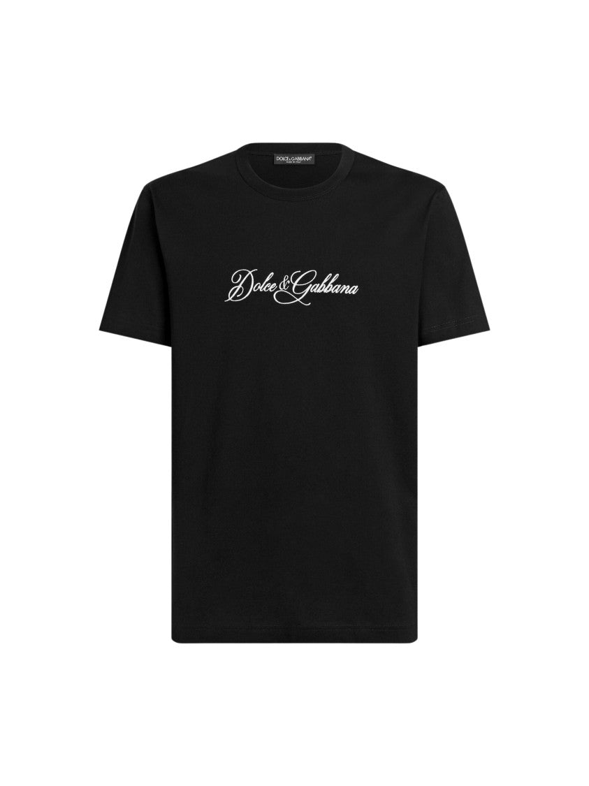 Dolce & Gabbana Black T-Shirt With Prominent Logo And Crew Neckline