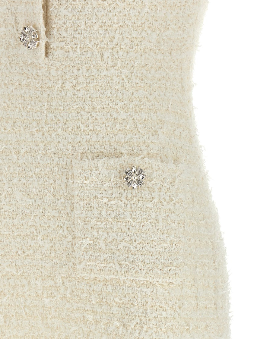 Self-Portrait Mini Dress With Knit Tweed Texture And Crystal Accents