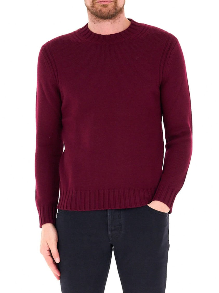 Ballantyne Burgundy Classic Crew Neck Wool Sweater