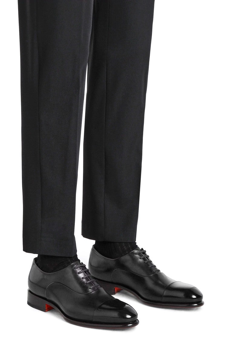 Santoni Isaac Model Antiqued Leather Oxford Shoes