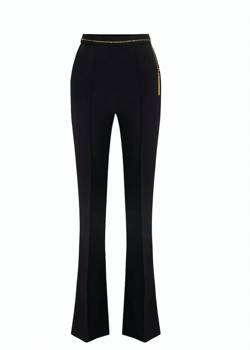 Elisabetta Franchi Lightweight Crepe Trousers With Jewel Chain Detail